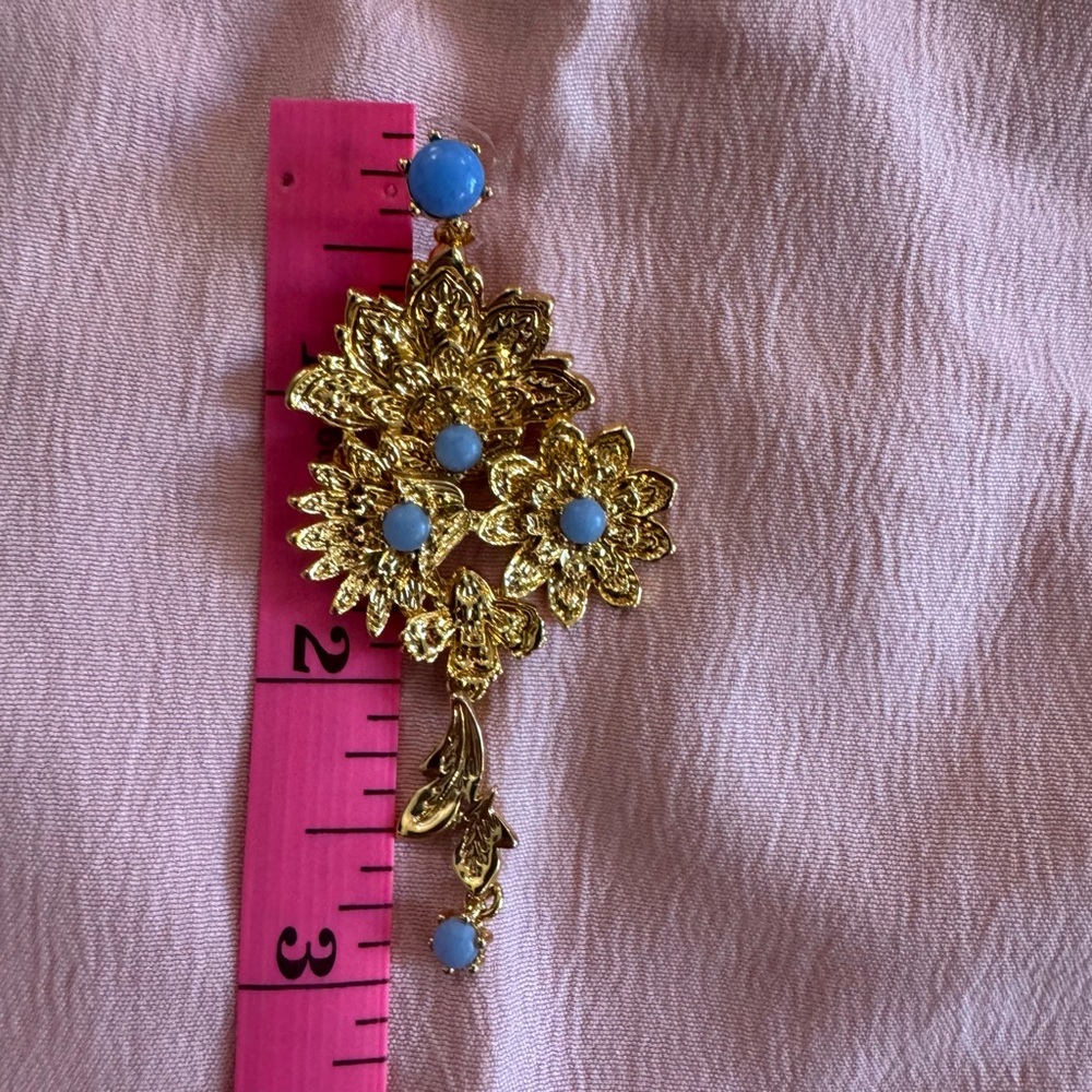 Madewell Semiprecious Floral Chintz Chandelier Earrings, Blue and Gold - Picture 4 of 5